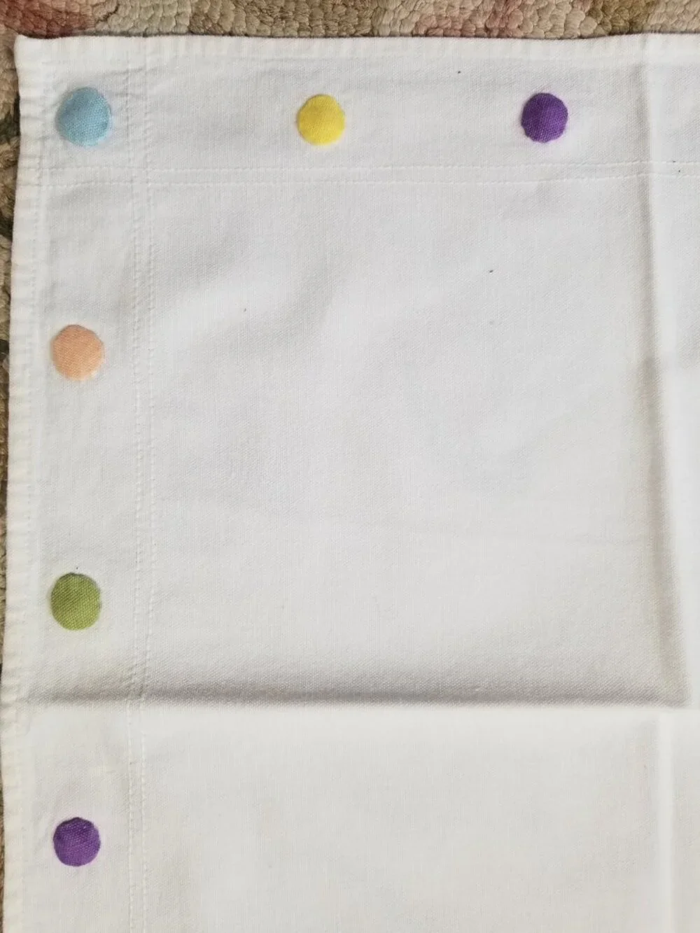 6 Dinner Napkins Large White Cotton w/ Colorful Handsewn Puffy Polka Dots